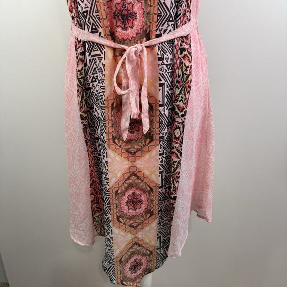 New Directions New Printed Slip Dress Medium Handkerchief Hem Belted Bohemian - Picture 4 of 10